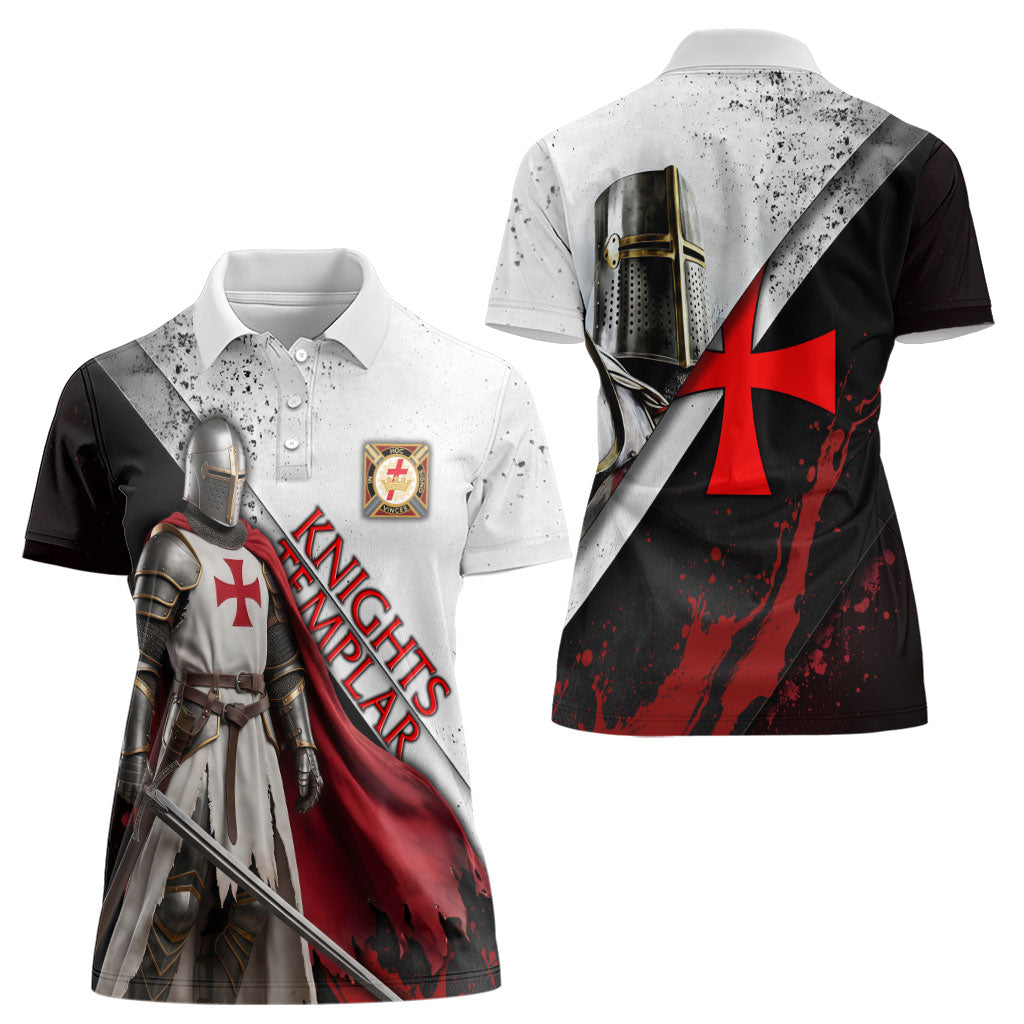 Knights Templar Women Polo Shirt Crusader Warrior Full Armor Red Cross