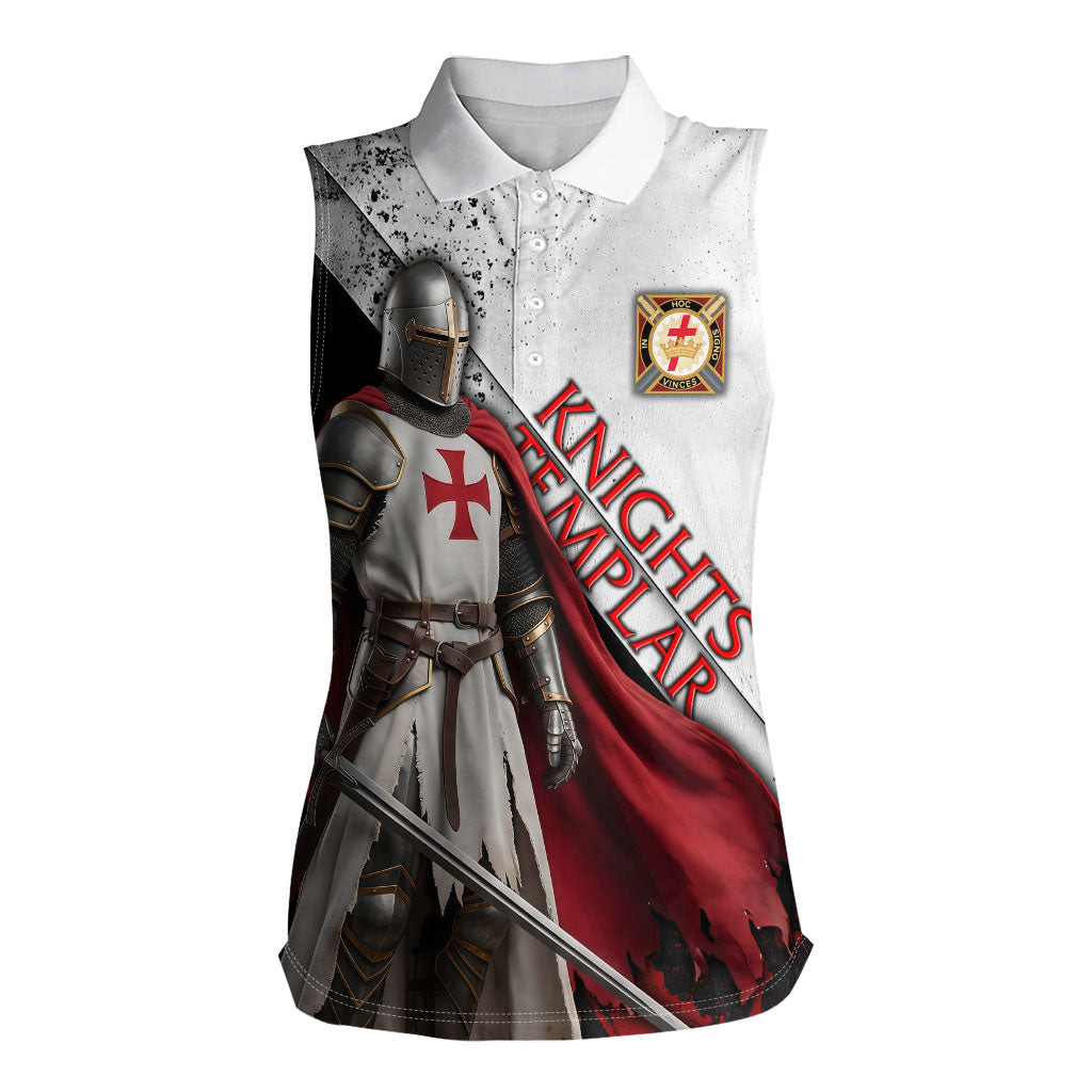 Knights Templar Women Sleeveless Polo Shirt Crusader Warrior Full Armor Red Cross