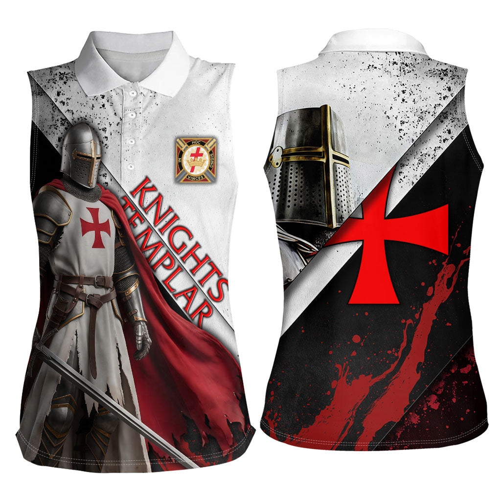 Knights Templar Women Sleeveless Polo Shirt Crusader Warrior Full Armor Red Cross