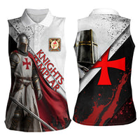 Knights Templar Women Sleeveless Polo Shirt Crusader Warrior Full Armor Red Cross