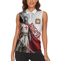 Knights Templar Women Sleeveless Polo Shirt Crusader Warrior Full Armor Red Cross