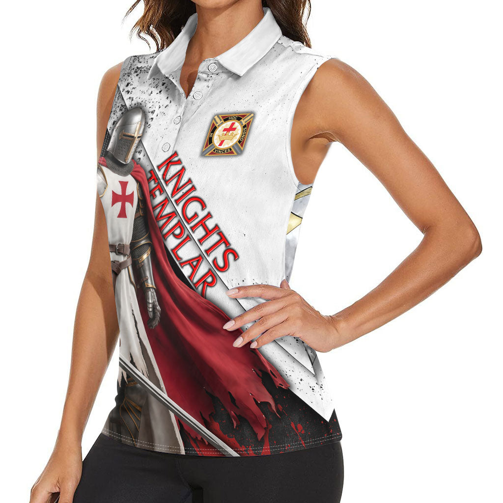 Knights Templar Women Sleeveless Polo Shirt Crusader Warrior Full Armor Red Cross