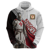 Knights Templar Zip Hoodie Crusader Warrior Full Armor Red Cross