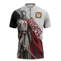 Knights Templar Zipper Polo Shirt Crusader Warrior Full Armor Red Cross