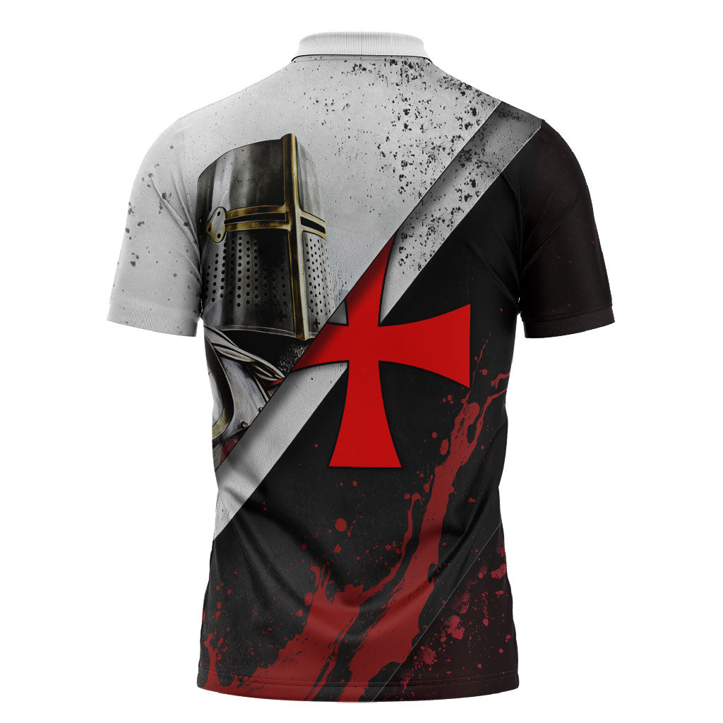 Knights Templar Zipper Polo Shirt Crusader Warrior Full Armor Red Cross