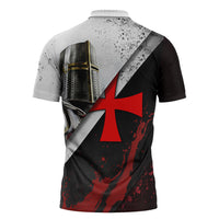 Knights Templar Zipper Polo Shirt Crusader Warrior Full Armor Red Cross