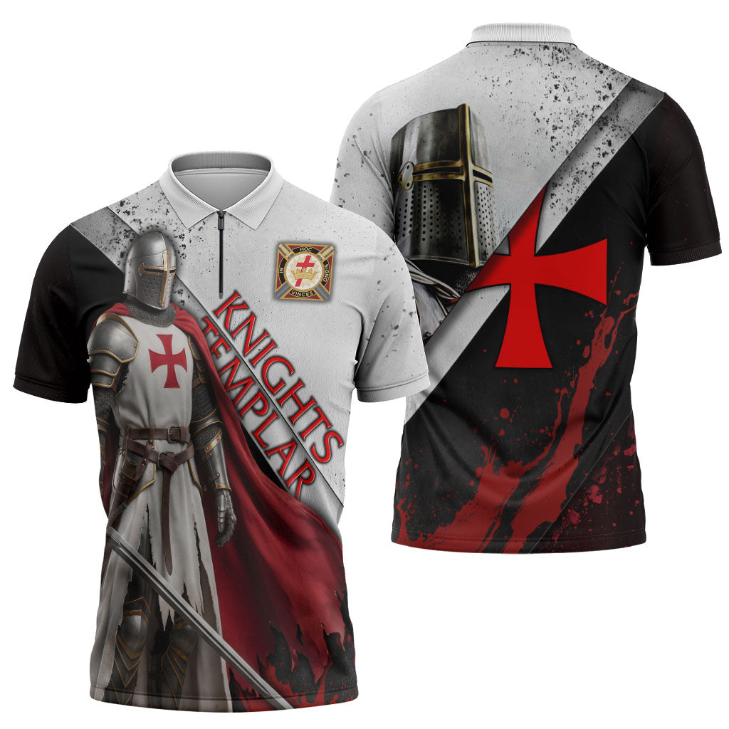 Knights Templar Zipper Polo Shirt Crusader Warrior Full Armor Red Cross