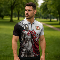 Knights Templar Zipper Polo Shirt Crusader Warrior Full Armor Red Cross