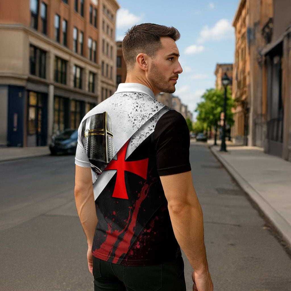 Knights Templar Zipper Polo Shirt Crusader Warrior Full Armor Red Cross