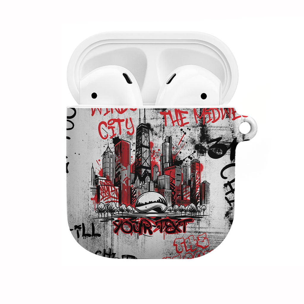 Personalized Chicago City Skyline AirPods Case Urban Graffiti - Cloud Gate - Windy City Typography