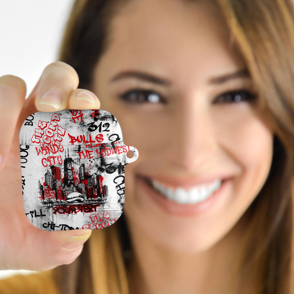Personalized Chicago City Skyline AirPods Case Urban Graffiti - Cloud Gate - Windy City Typography