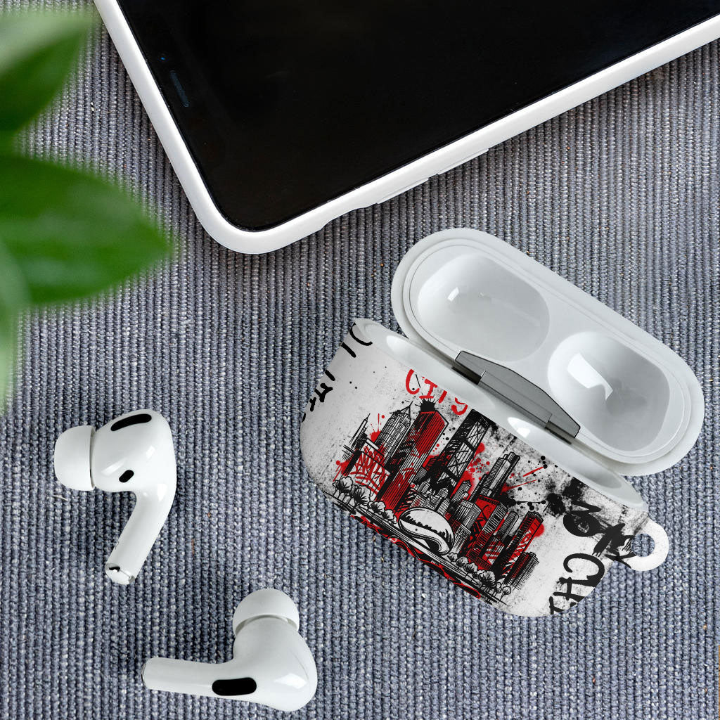 Personalized Chicago City Skyline AirPods Case Urban Graffiti - Cloud Gate - Windy City Typography
