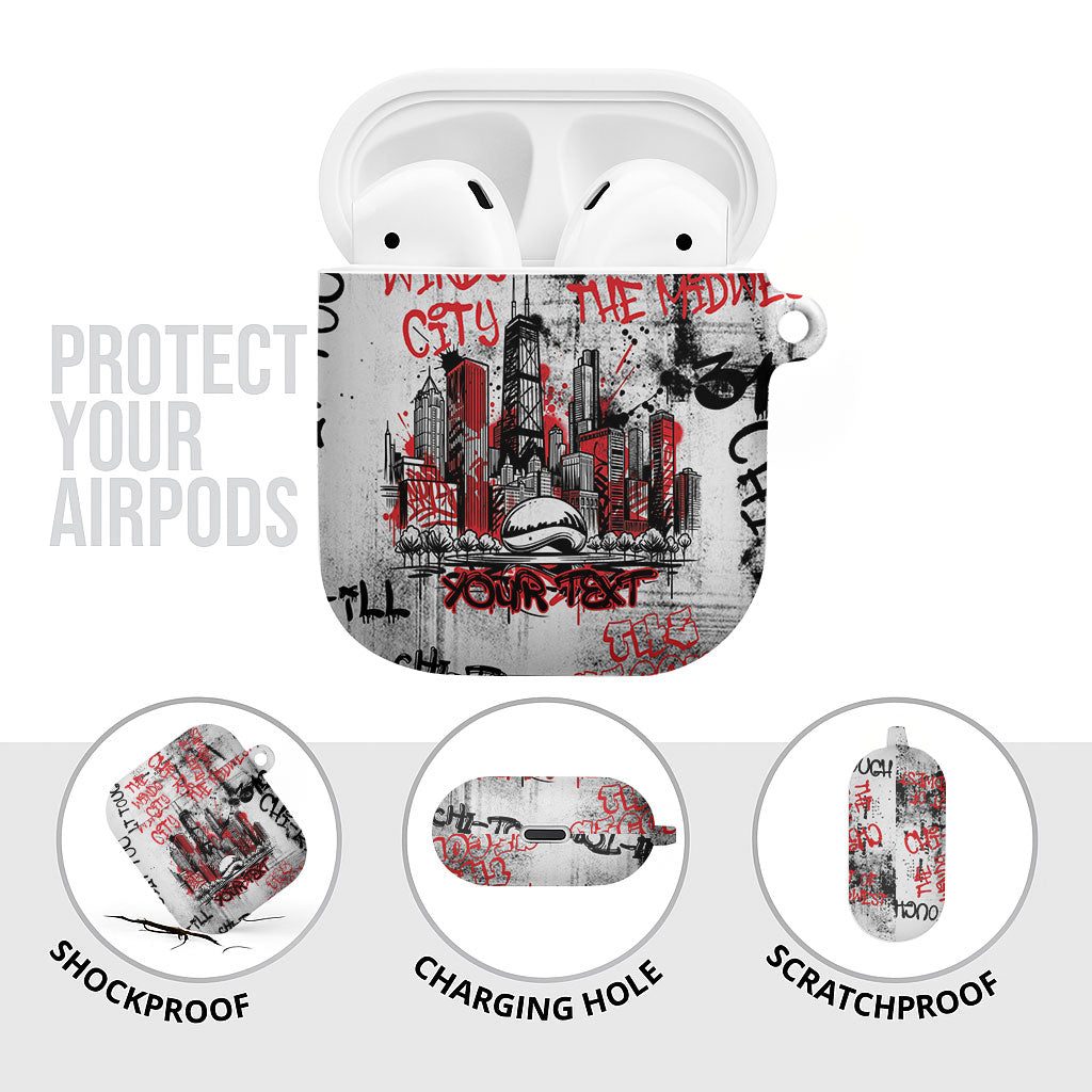 Personalized Chicago City Skyline AirPods Case Urban Graffiti - Cloud Gate - Windy City Typography