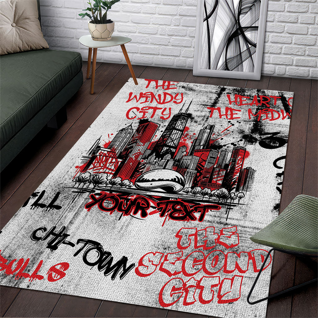 Personalized Chicago City Skyline Area Rug Urban Graffiti - Cloud Gate - Windy City Typography