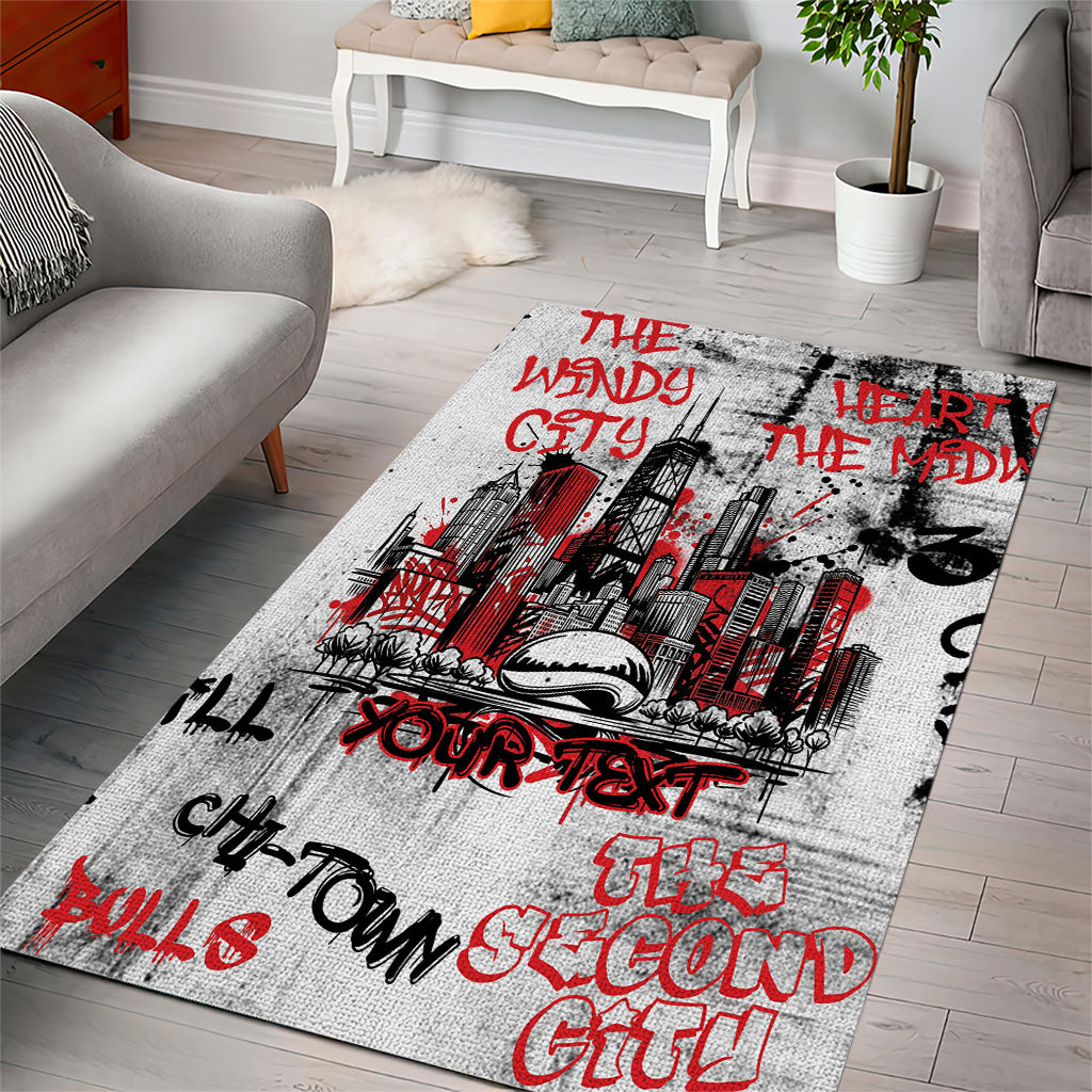 Personalized Chicago City Skyline Area Rug Urban Graffiti - Cloud Gate - Windy City Typography