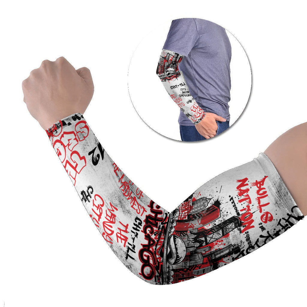 Personalized Chicago City Skyline Arm Sleeves Urban Graffiti - Cloud Gate - Windy City Typography