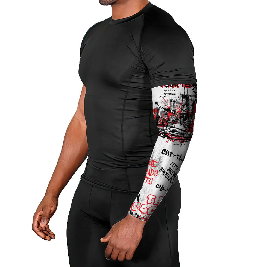 Personalized Chicago City Skyline Arm Sleeves Urban Graffiti - Cloud Gate - Windy City Typography
