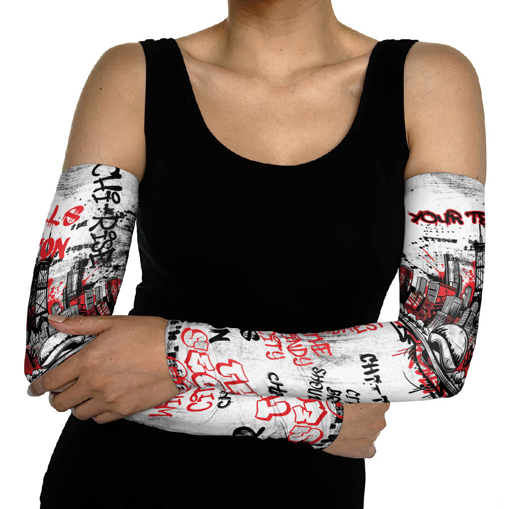 Personalized Chicago City Skyline Arm Sleeves Urban Graffiti - Cloud Gate - Windy City Typography