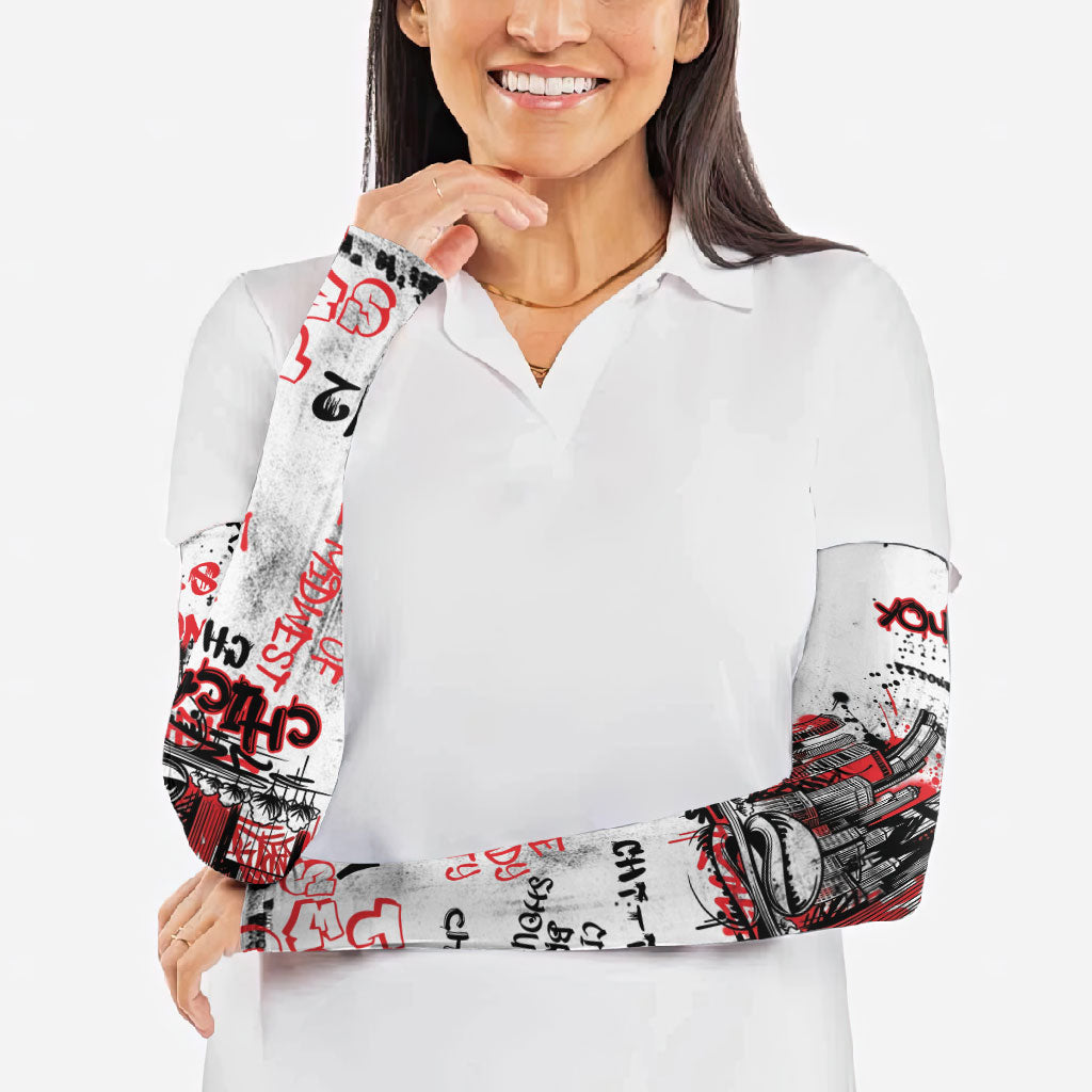 Personalized Chicago City Skyline Arm Sleeves Urban Graffiti - Cloud Gate - Windy City Typography