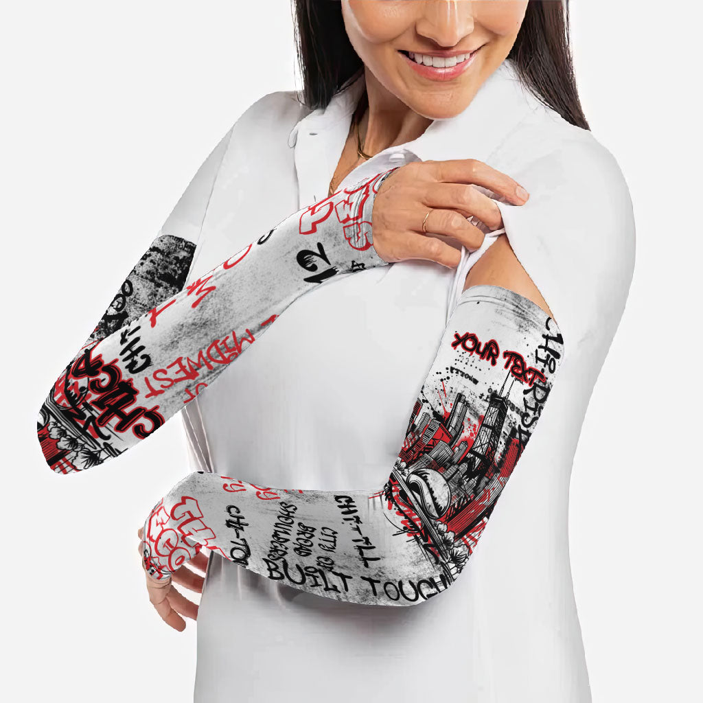 Personalized Chicago City Skyline Arm Sleeves Urban Graffiti - Cloud Gate - Windy City Typography