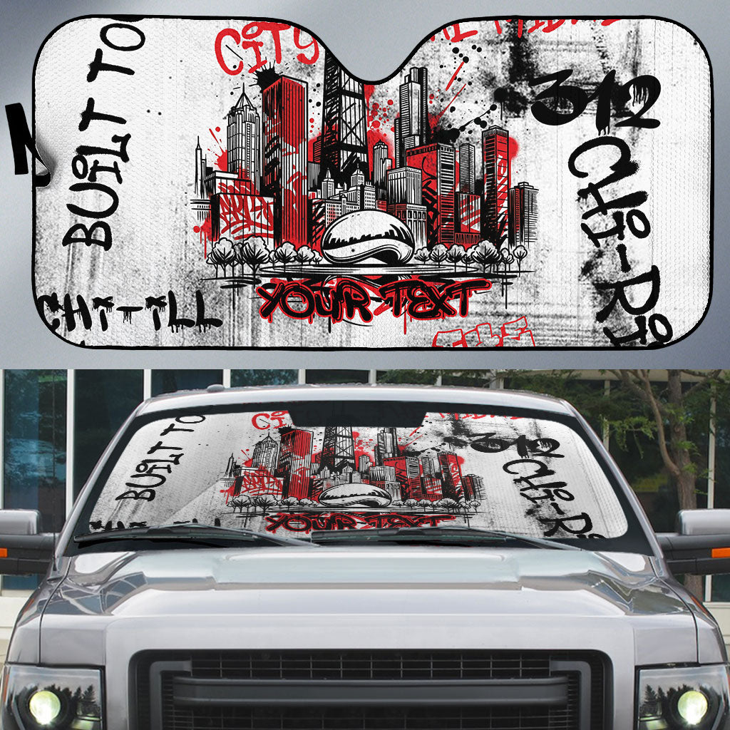 Personalized Chicago City Skyline Auto Sun Shade Urban Graffiti - Cloud Gate - Windy City Typography