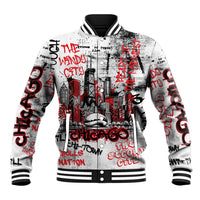 Personalized Chicago City Skyline Baseball Jacket Urban Graffiti - Cloud Gate - Windy City Typography