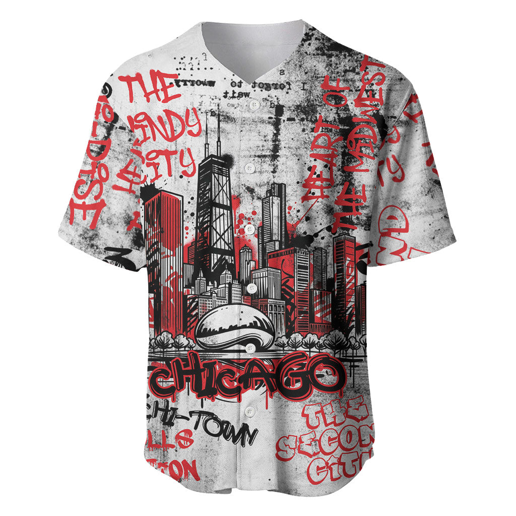 Personalized Chicago City Skyline Baseball Jersey Urban Graffiti - Cloud Gate - Windy City Typography