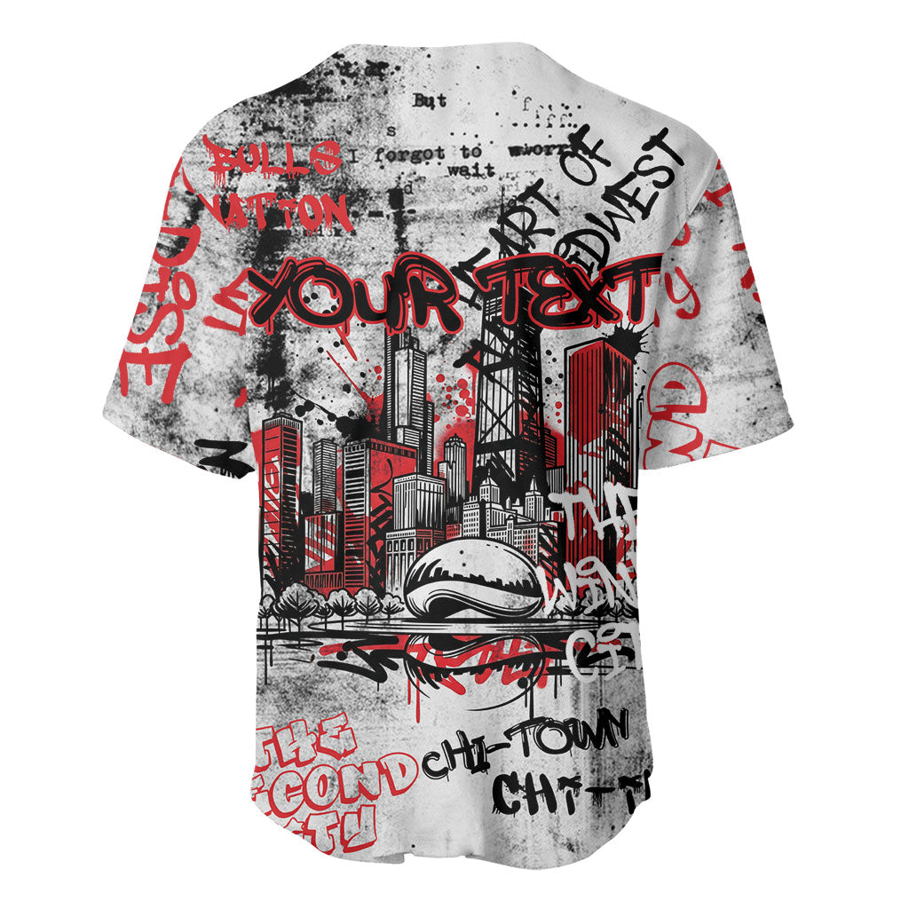 Personalized Chicago City Skyline Baseball Jersey Urban Graffiti - Cloud Gate - Windy City Typography