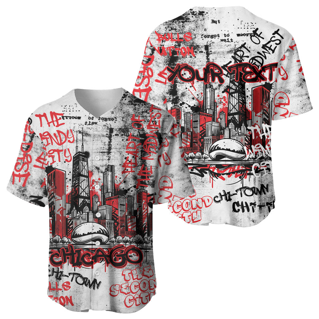 Personalized Chicago City Skyline Baseball Jersey Urban Graffiti - Cloud Gate - Windy City Typography