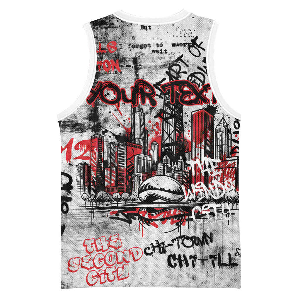 Personalized Chicago City Skyline Basketball Jersey Urban Graffiti - Cloud Gate - Windy City Typography