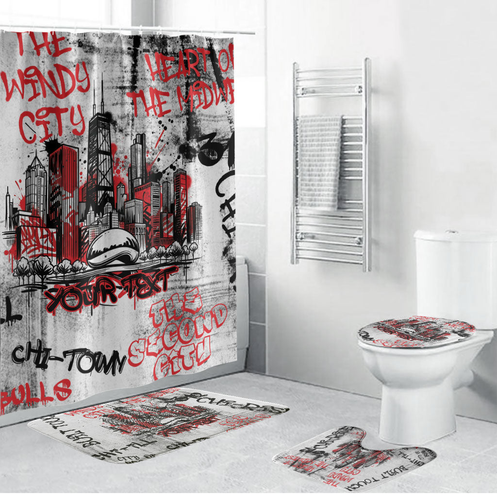 Personalized Chicago City Skyline Bathroom Set Urban Graffiti - Cloud Gate - Windy City Typography