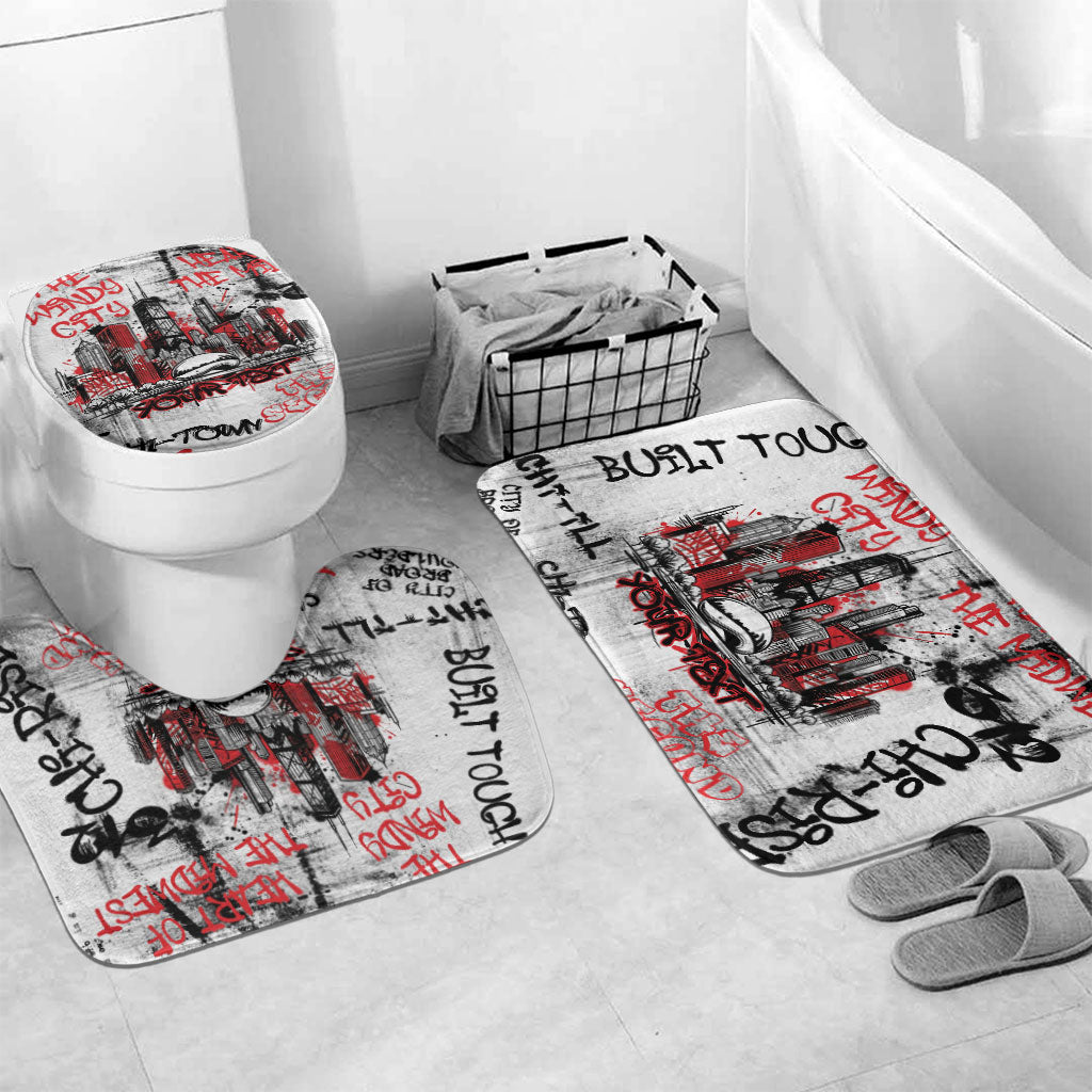 Personalized Chicago City Skyline Bathroom Set Urban Graffiti - Cloud Gate - Windy City Typography