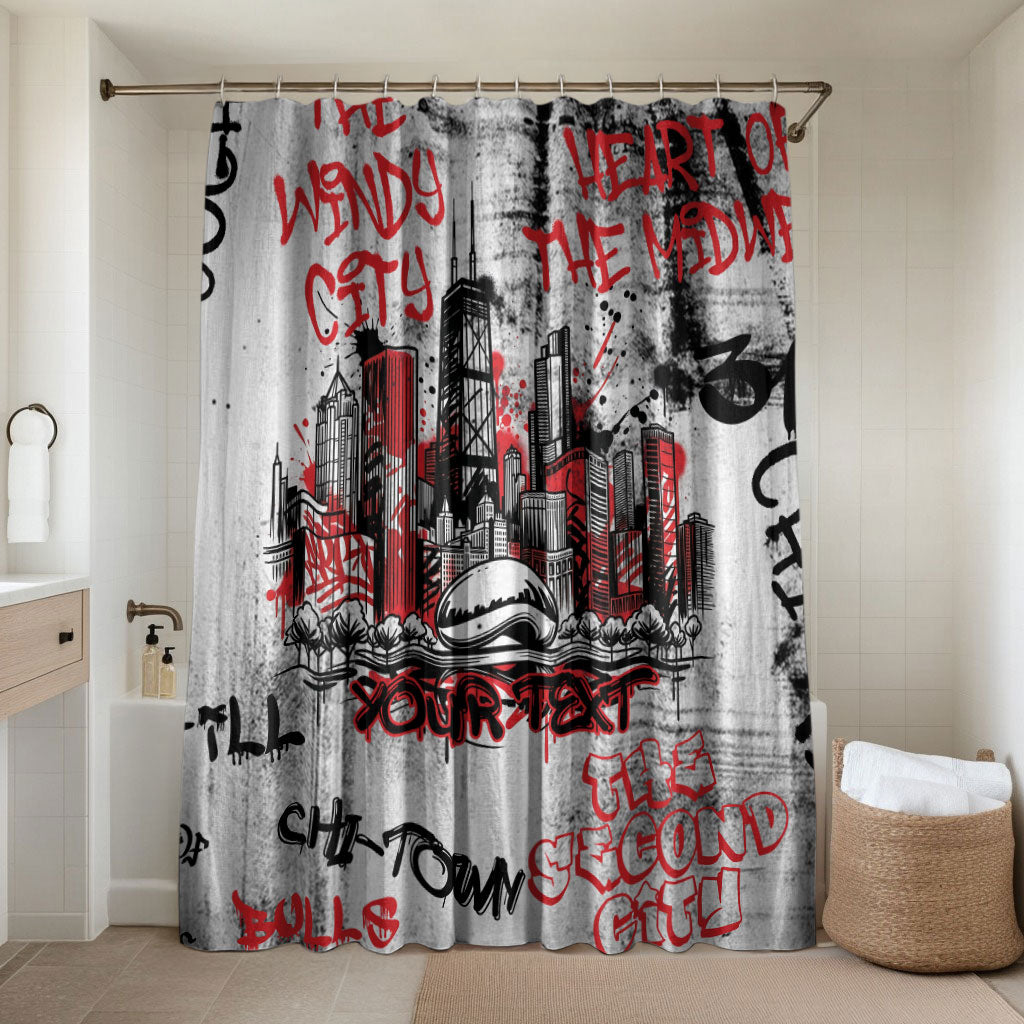 Personalized Chicago City Skyline Bathroom Set Urban Graffiti - Cloud Gate - Windy City Typography