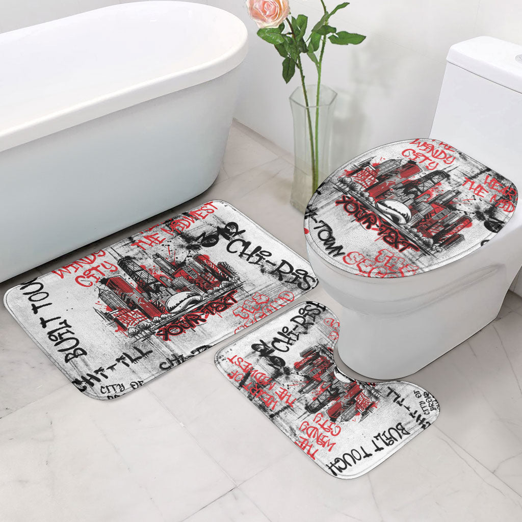 Personalized Chicago City Skyline Bathroom Set Urban Graffiti - Cloud Gate - Windy City Typography