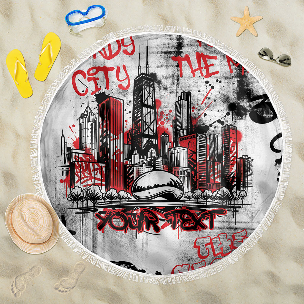 Personalized Chicago City Skyline Beach Blanket Urban Graffiti - Cloud Gate - Windy City Typography