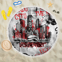 Personalized Chicago City Skyline Beach Blanket Urban Graffiti - Cloud Gate - Windy City Typography