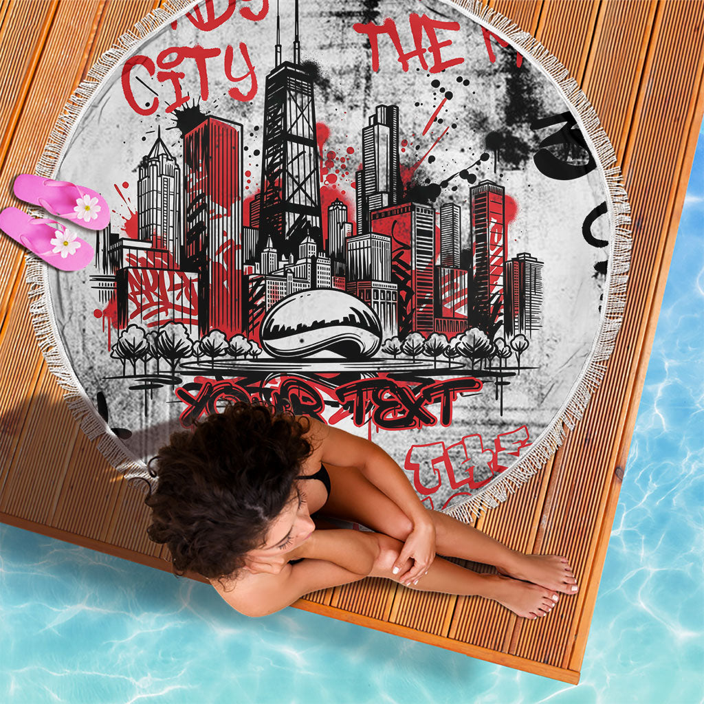 Personalized Chicago City Skyline Beach Blanket Urban Graffiti - Cloud Gate - Windy City Typography