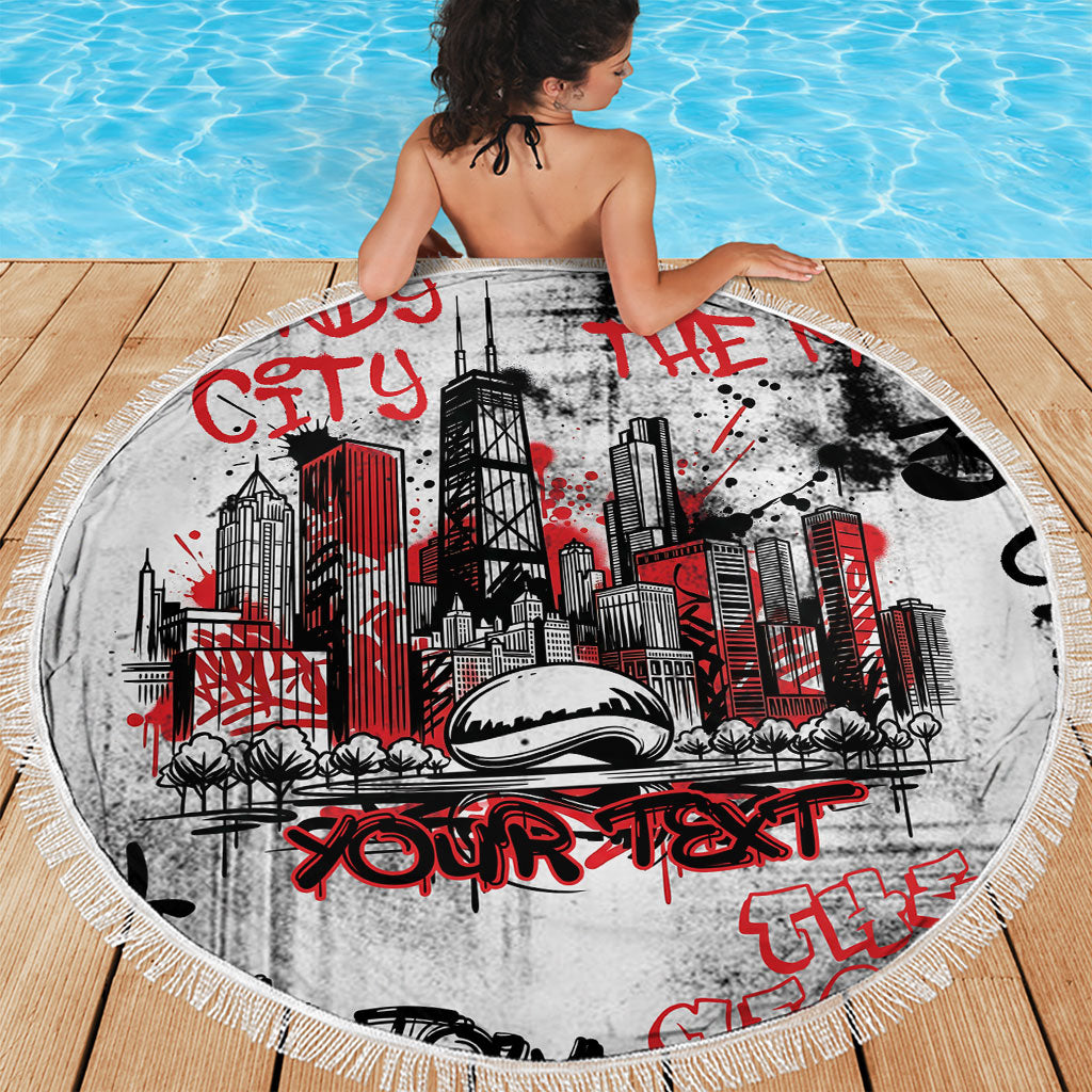 Personalized Chicago City Skyline Beach Blanket Urban Graffiti - Cloud Gate - Windy City Typography