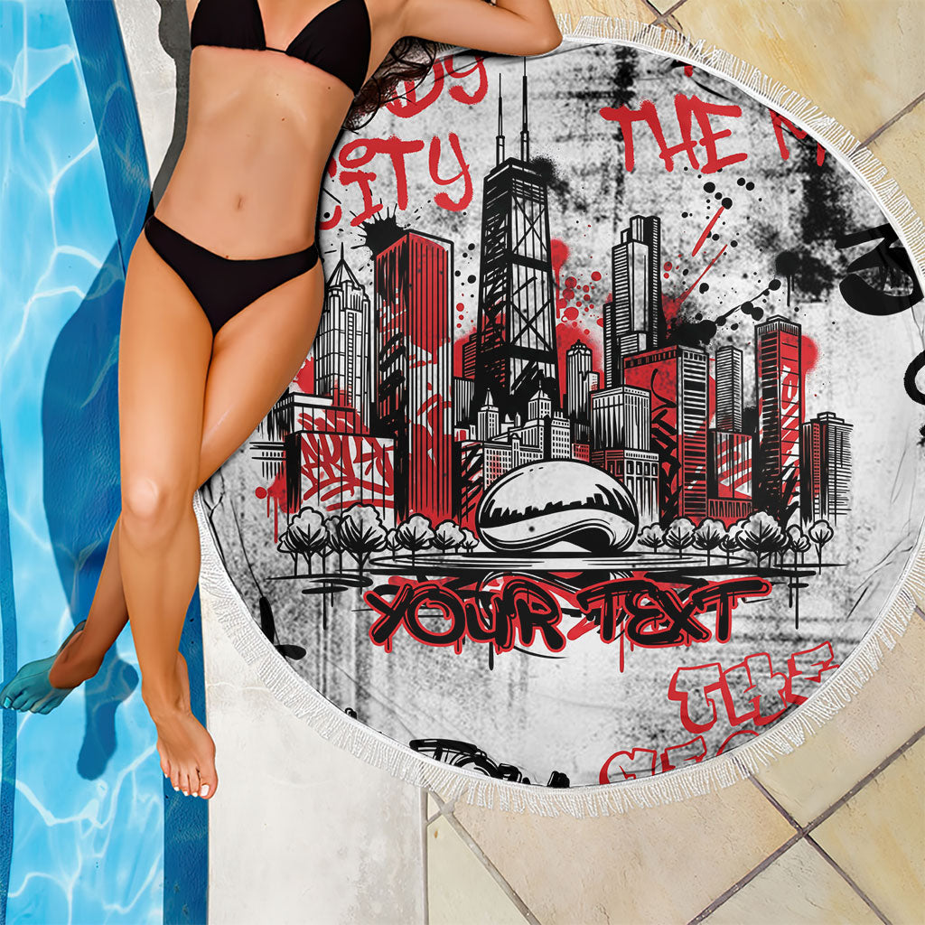 Personalized Chicago City Skyline Beach Blanket Urban Graffiti - Cloud Gate - Windy City Typography