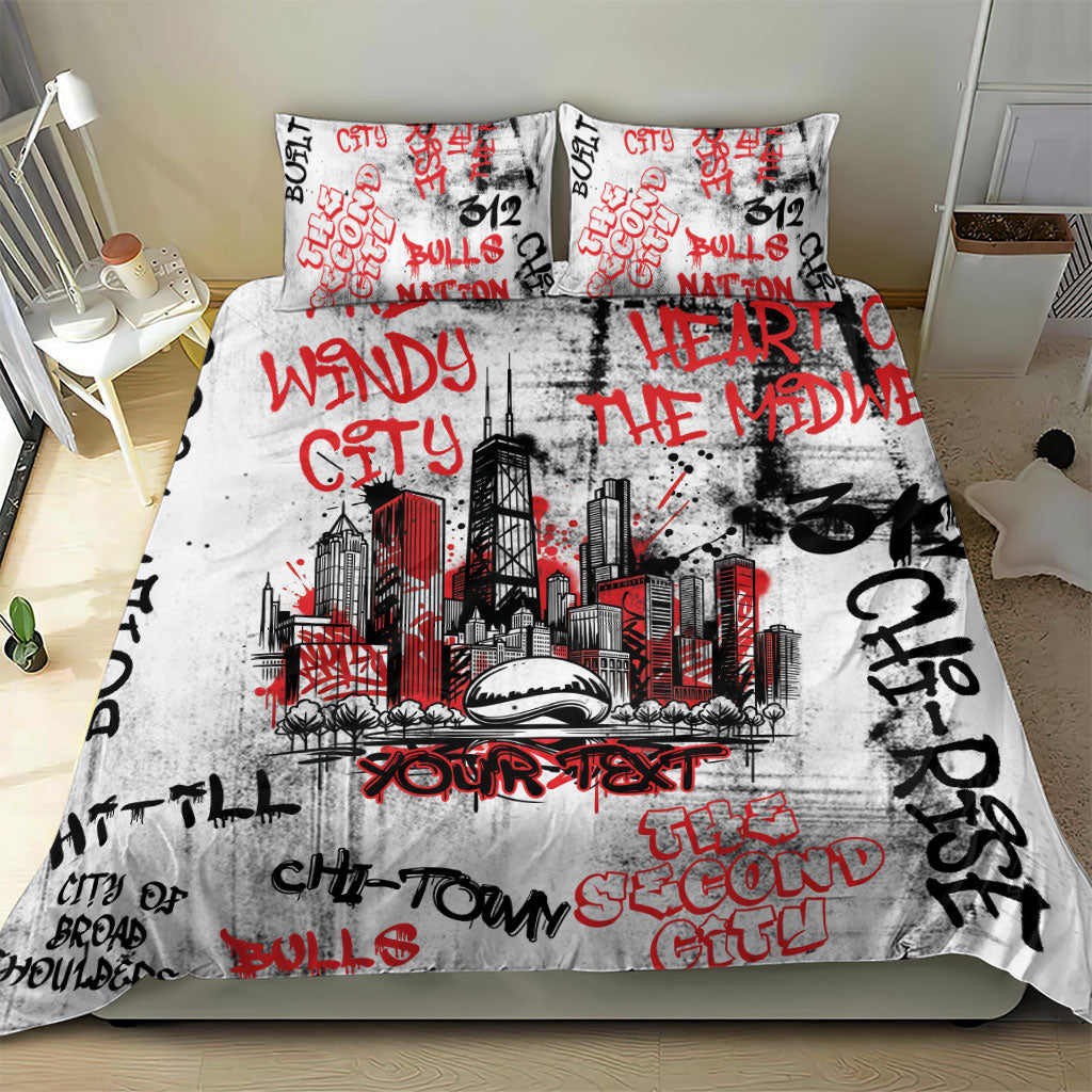 Personalized Chicago City Skyline Bedding Set Urban Graffiti - Cloud Gate - Windy City Typography