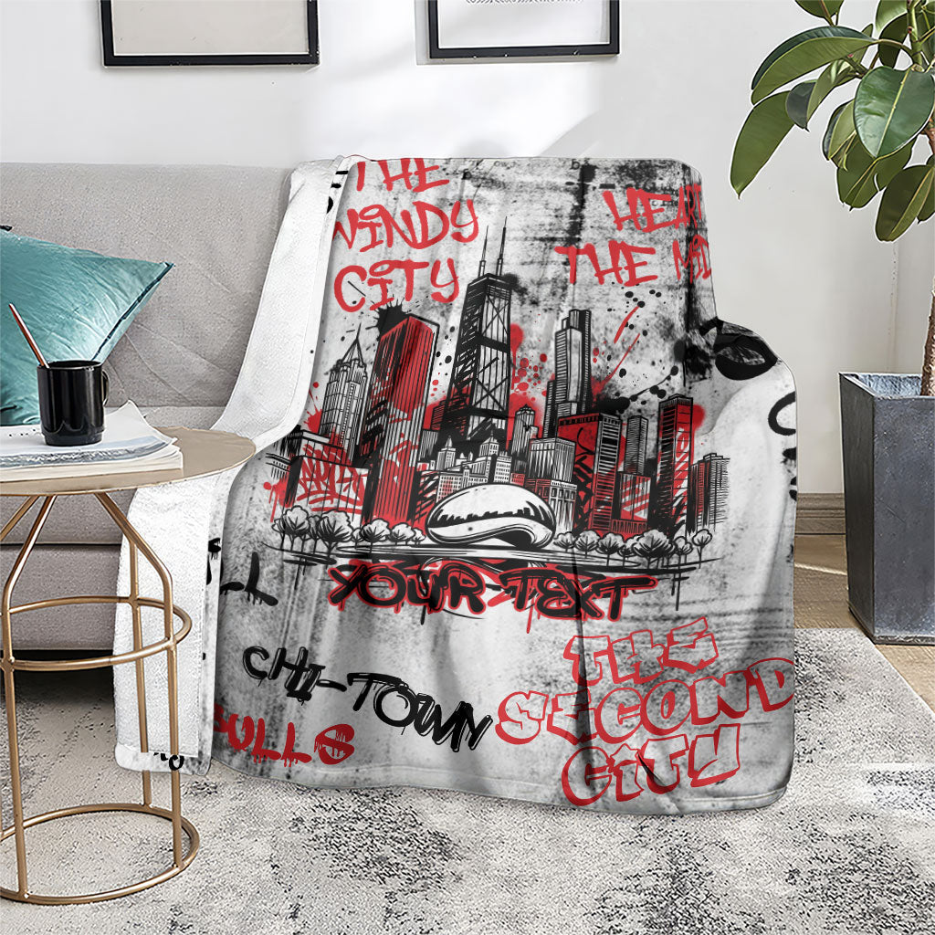 Personalized Chicago City Skyline Blanket Urban Graffiti - Cloud Gate - Windy City Typography