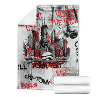 Personalized Chicago City Skyline Blanket Urban Graffiti - Cloud Gate - Windy City Typography
