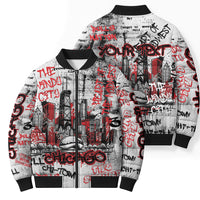 Personalized Chicago City Skyline Bomber Puffer Jacket Urban Graffiti - Cloud Gate - Windy City Typography