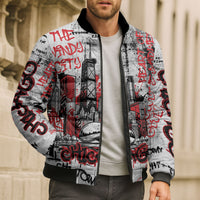 Personalized Chicago City Skyline Bomber Puffer Jacket Urban Graffiti - Cloud Gate - Windy City Typography