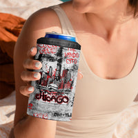 Personalized Chicago City Skyline 4 in 1 Can Cooler Tumbler Urban Graffiti - Cloud Gate - Windy City Typography