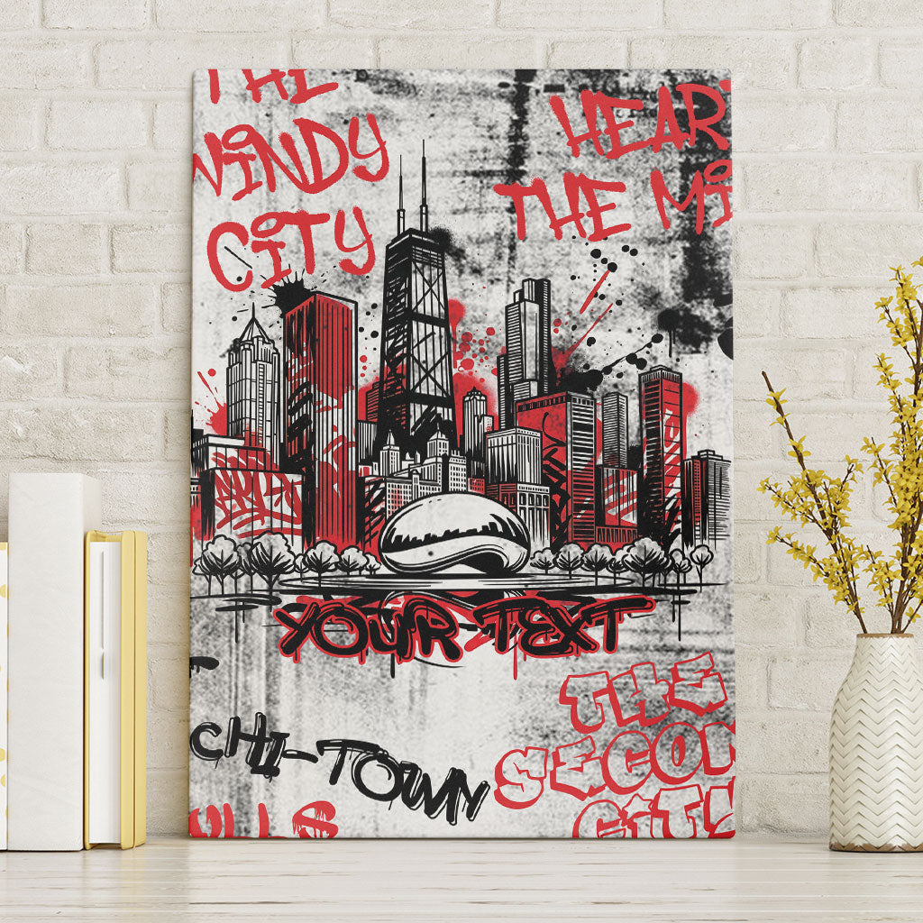 Personalized Chicago City Skyline Canvas Wall Art Urban Graffiti - Cloud Gate - Windy City Typography