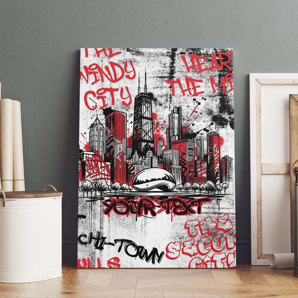 Personalized Chicago City Skyline Canvas Wall Art Urban Graffiti - Cloud Gate - Windy City Typography