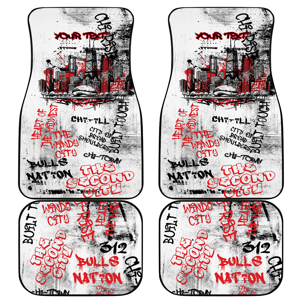 Personalized Chicago City Skyline Car Mats Urban Graffiti - Cloud Gate - Windy City Typography