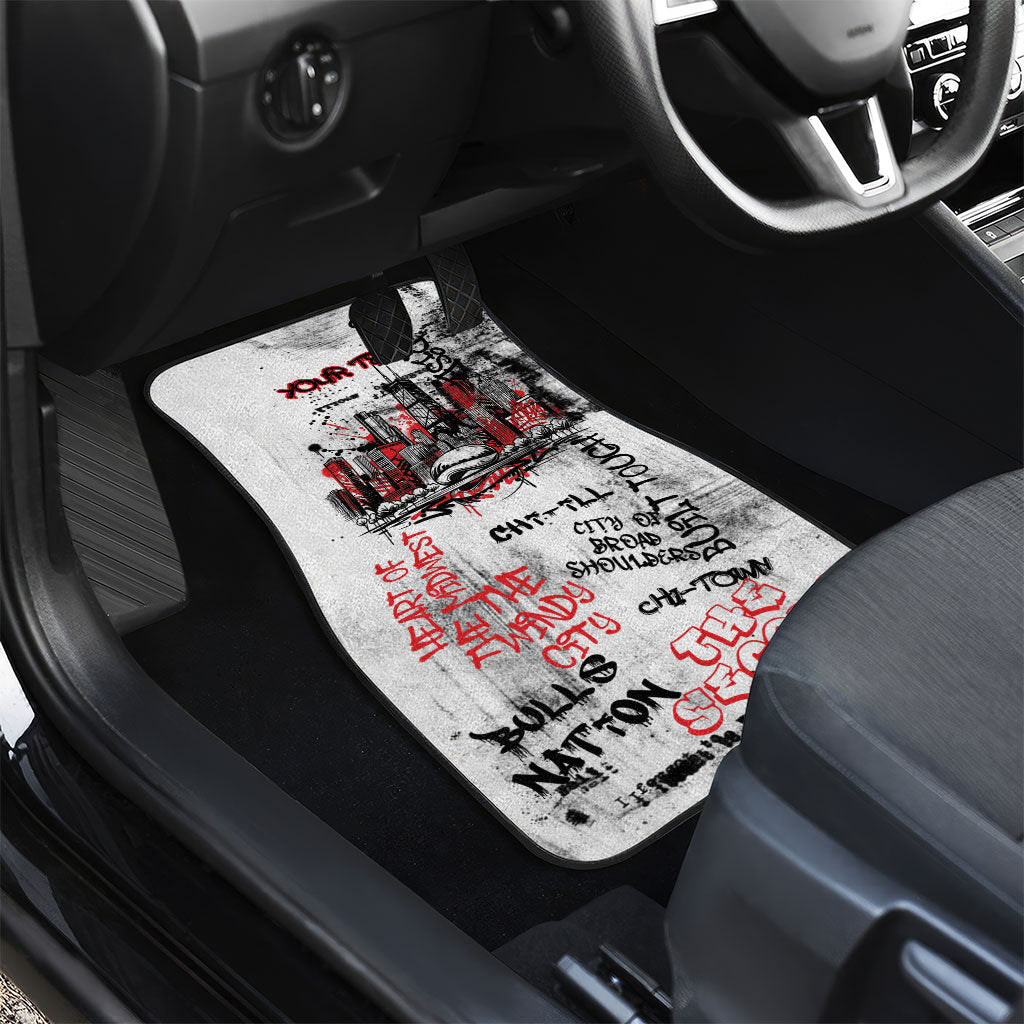 Personalized Chicago City Skyline Car Mats Urban Graffiti - Cloud Gate - Windy City Typography