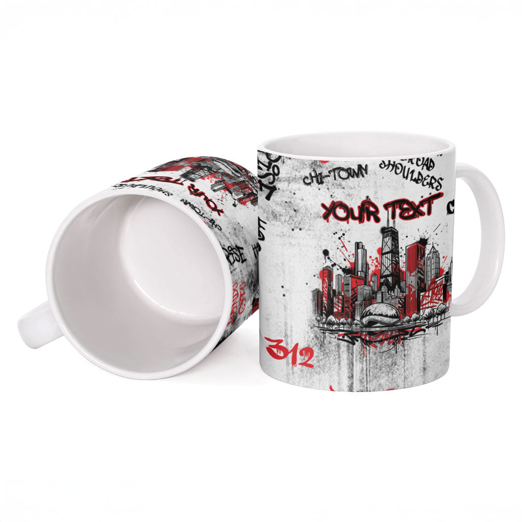 Personalized Chicago City Skyline Ceramic Mug Urban Graffiti - Cloud Gate - Windy City Typography